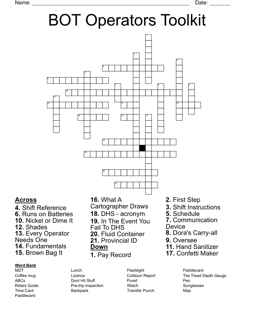 BOT Operators Toolkit Crossword WordMint