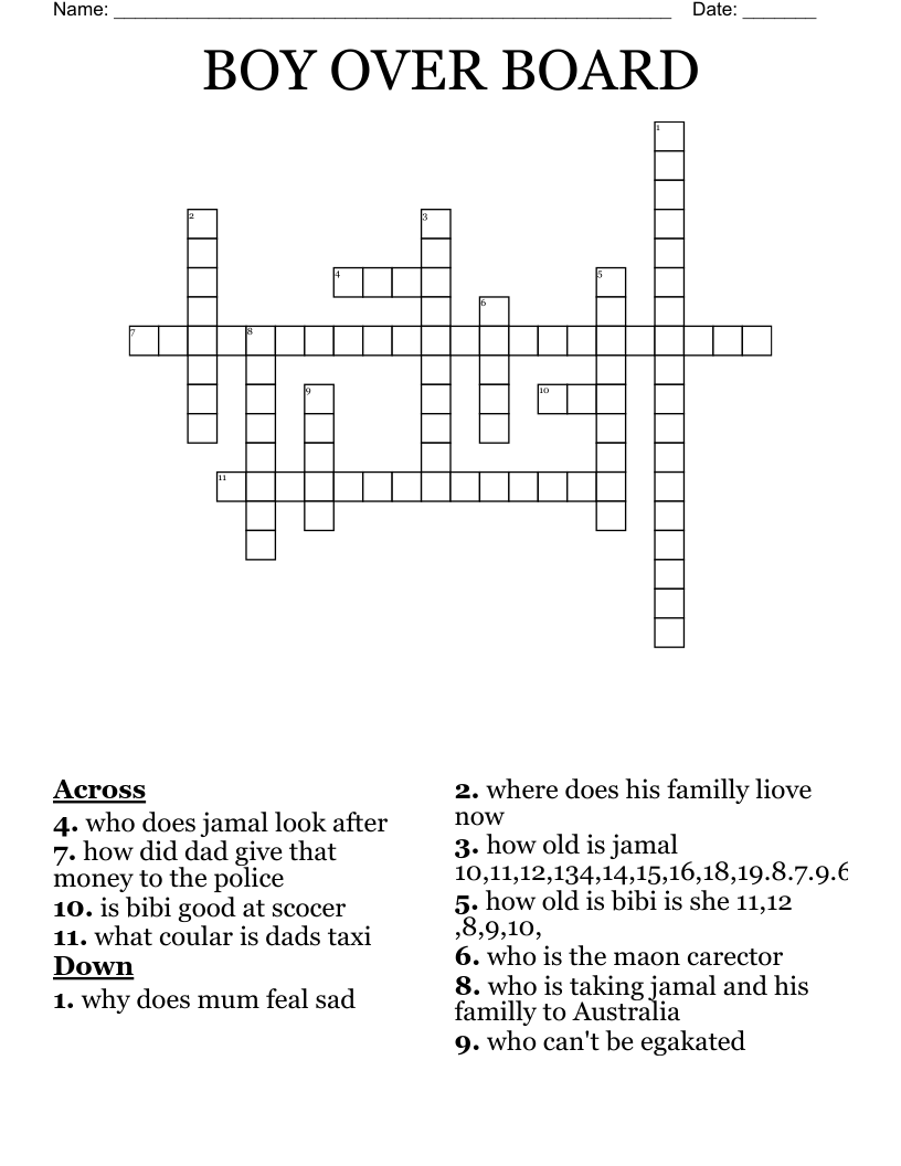 BOY OVER BOARD Crossword WordMint