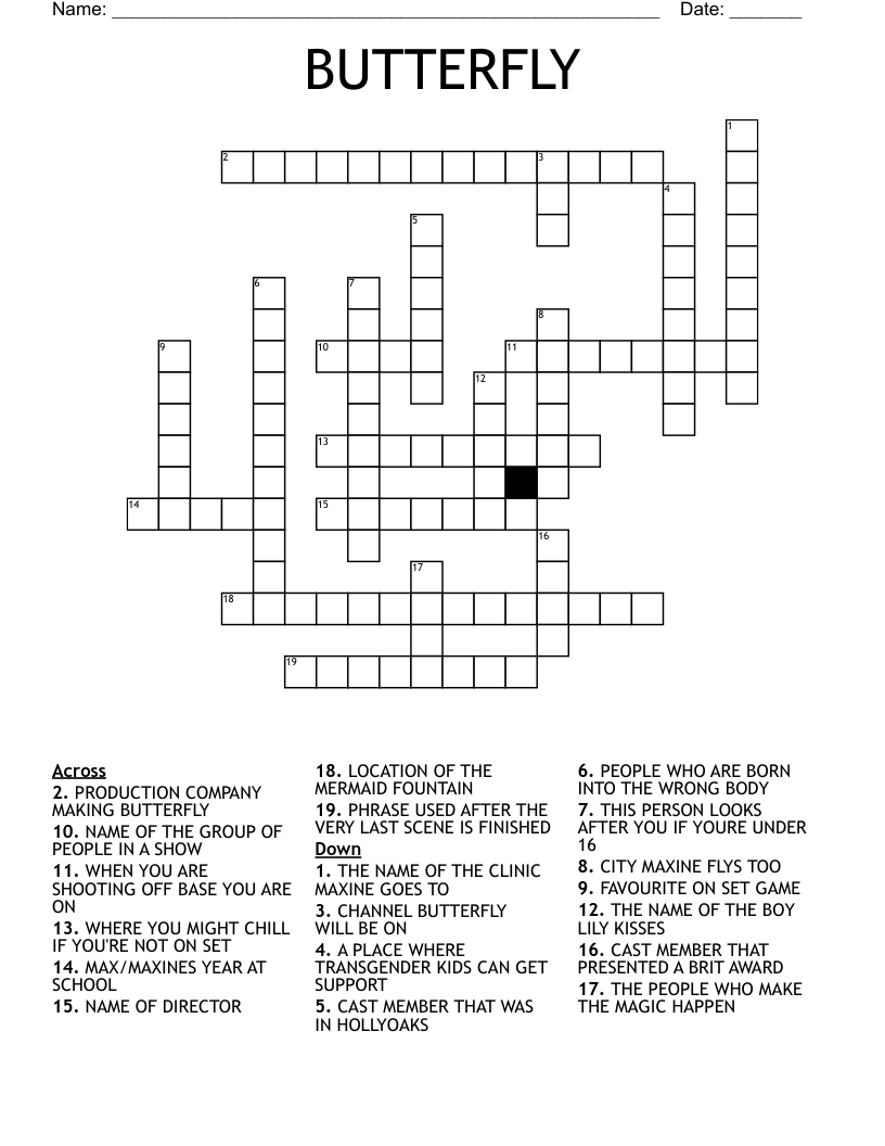 BUTTERFLY Crossword WordMint