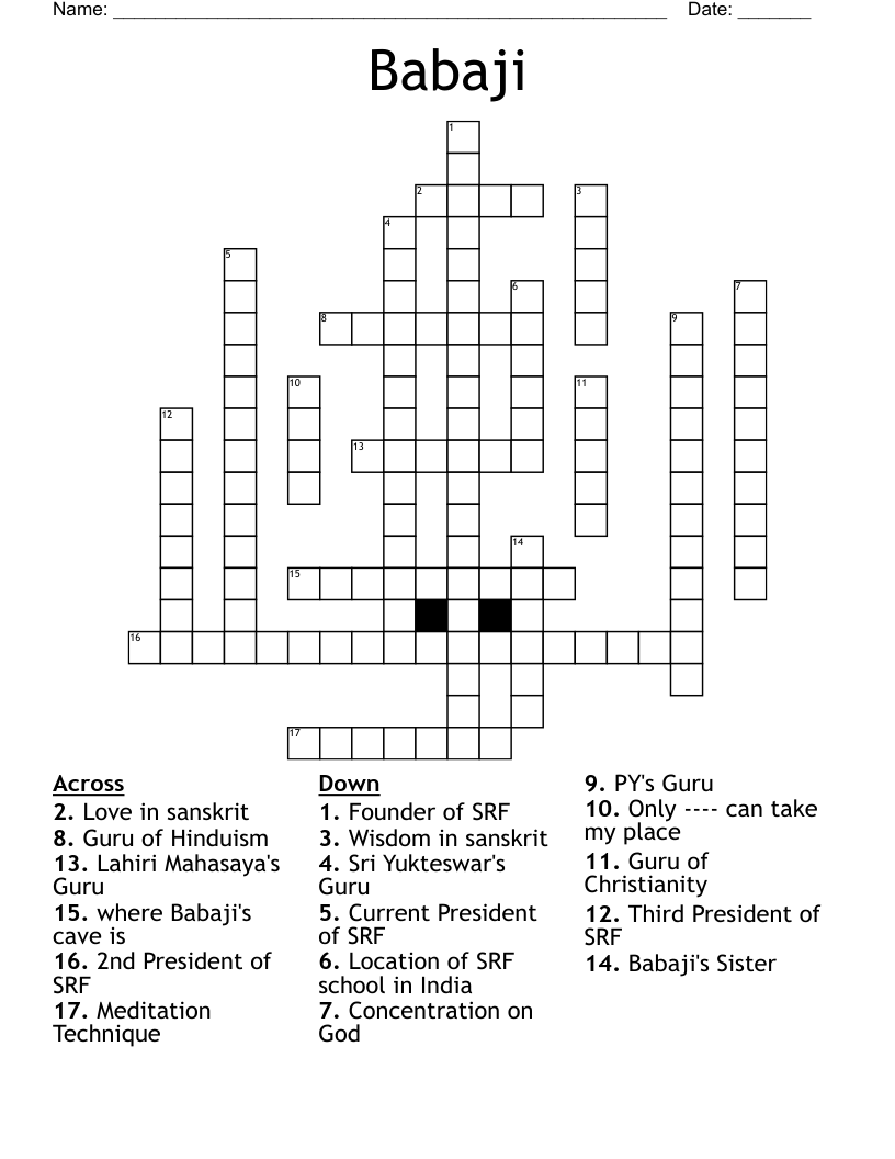 Babaji Crossword WordMint