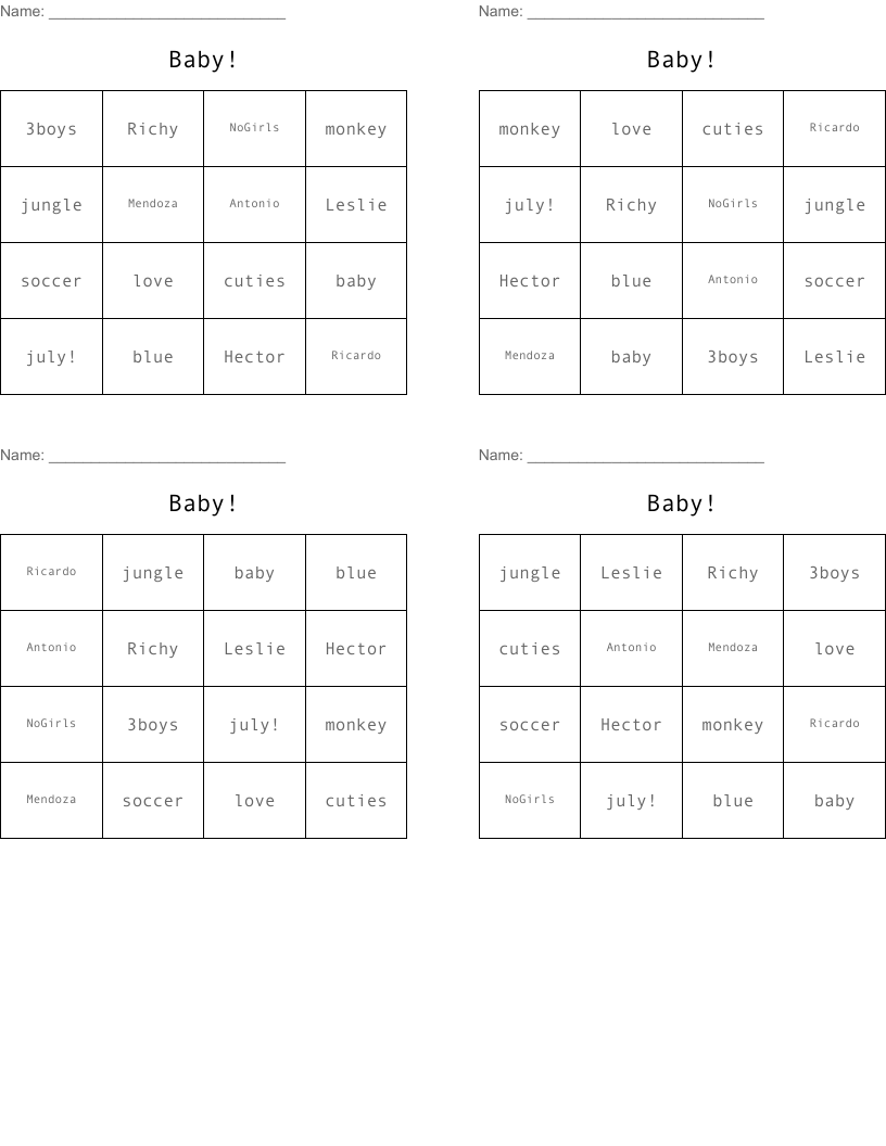 Baby! Bingo Cards WordMint