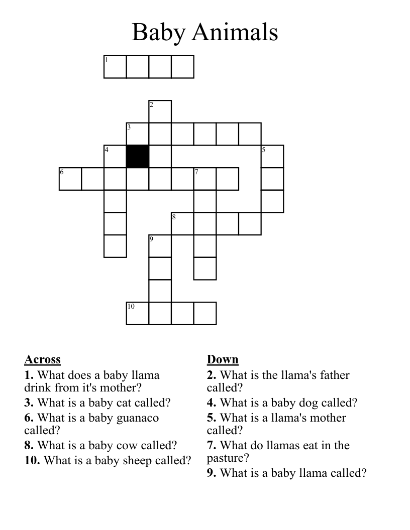 Baby Animals Crossword WordMint