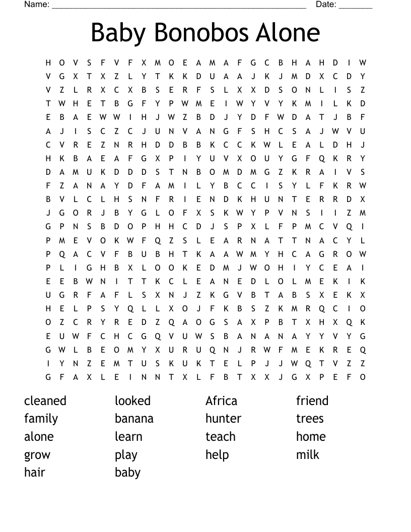 Baby Bonobos Alone Word Search WordMint