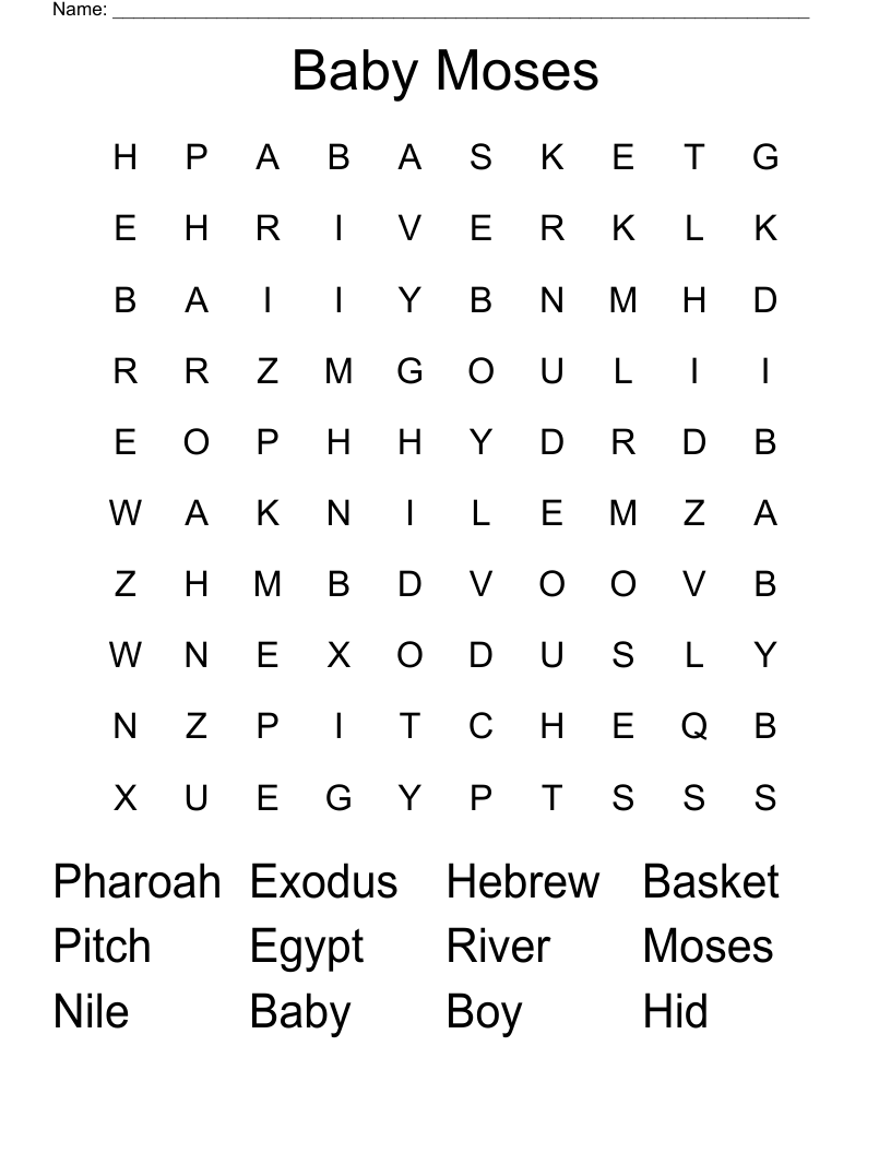 Baby Moses Word Search WordMint