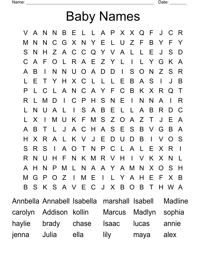 Baby Names Word Search - WordMint