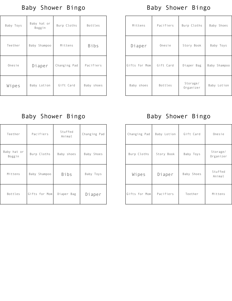 Baby Shower Bingo WordMint