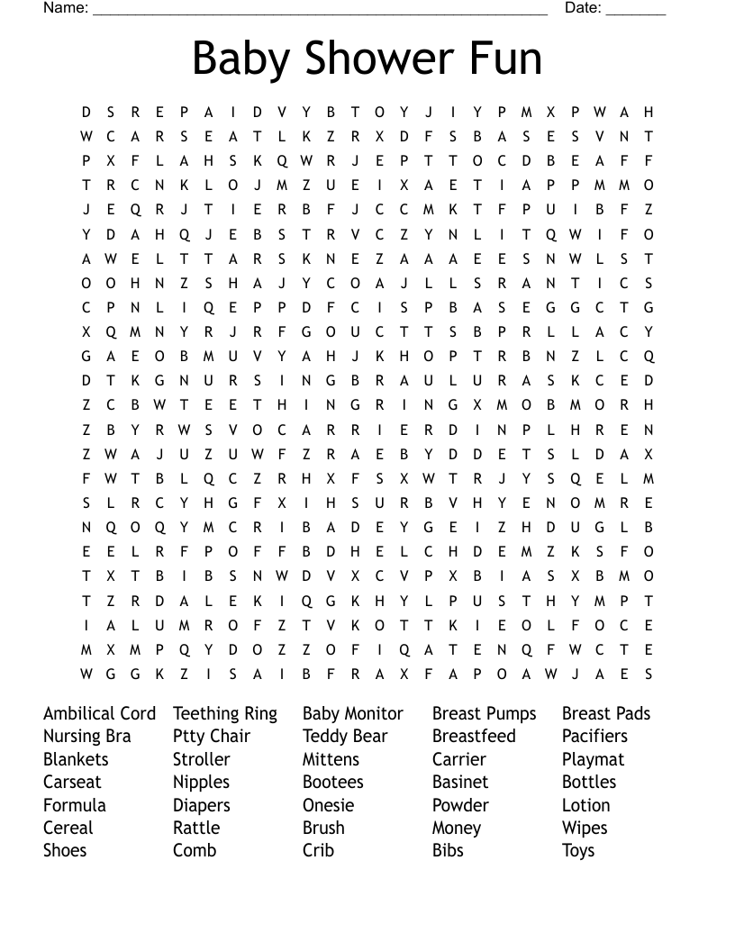 Baby Shower Fun Word Search WordMint