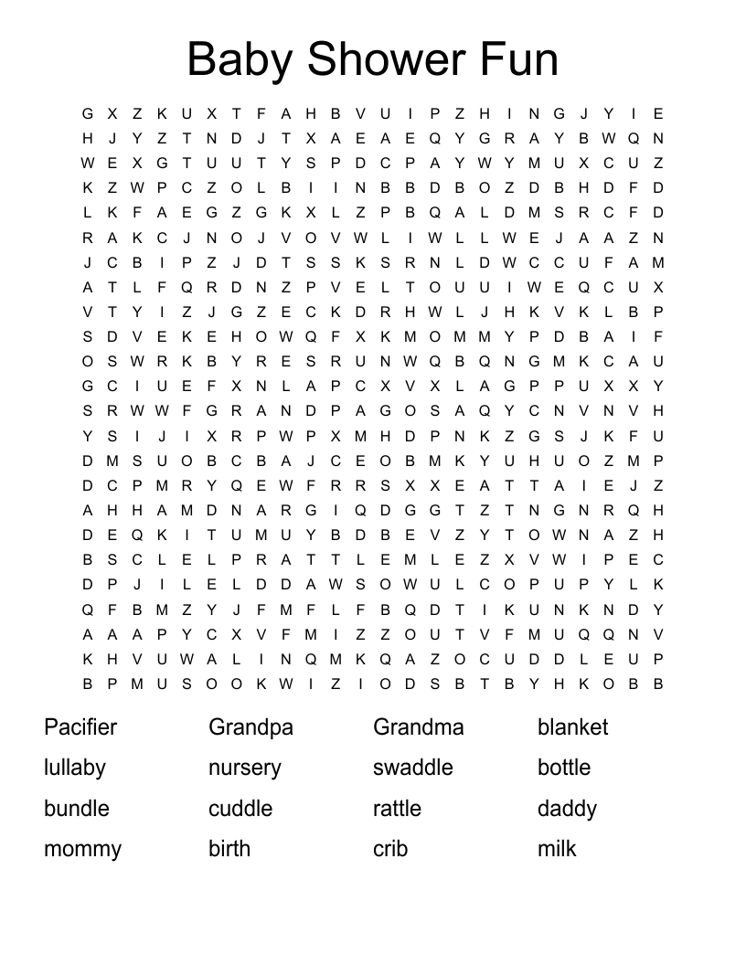 Baby Shower Fun Word Search WordMint