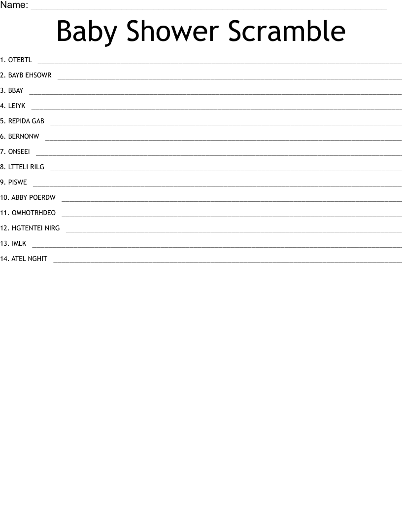 Baby Shower Scramble WordMint