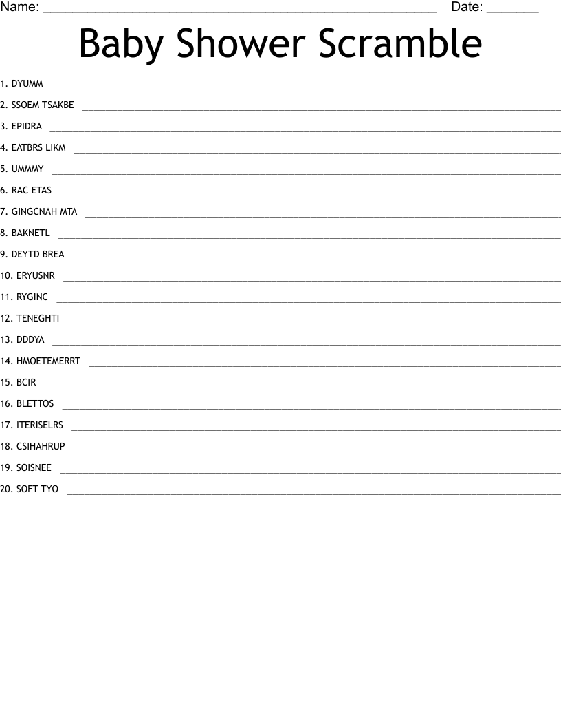 Baby Shower Scramble WordMint