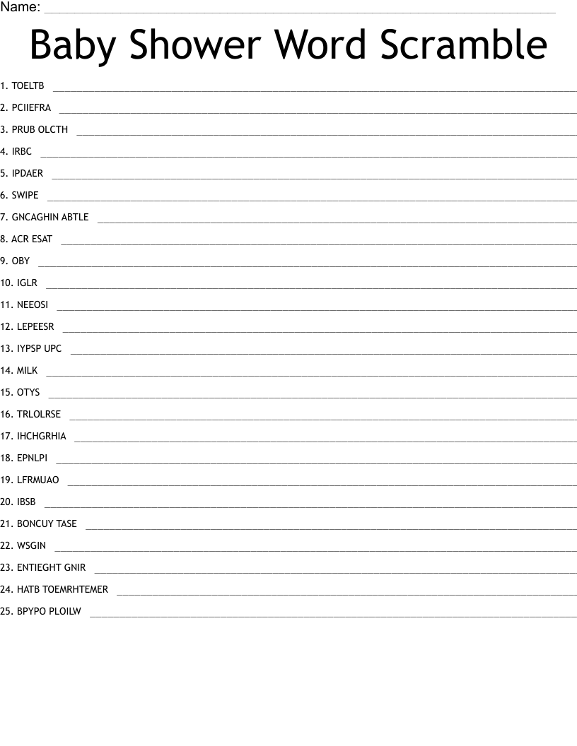 Baby Shower Word Scramble WordMint
