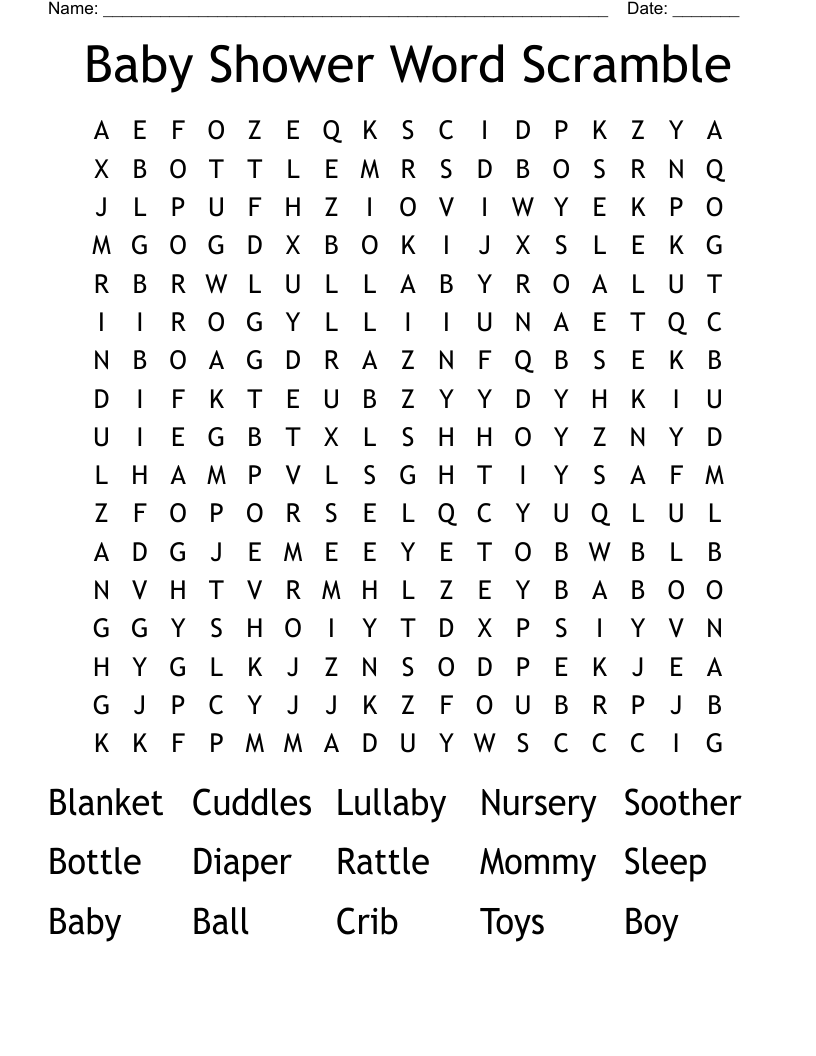 Baby Shower Word Scramble Word Search WordMint