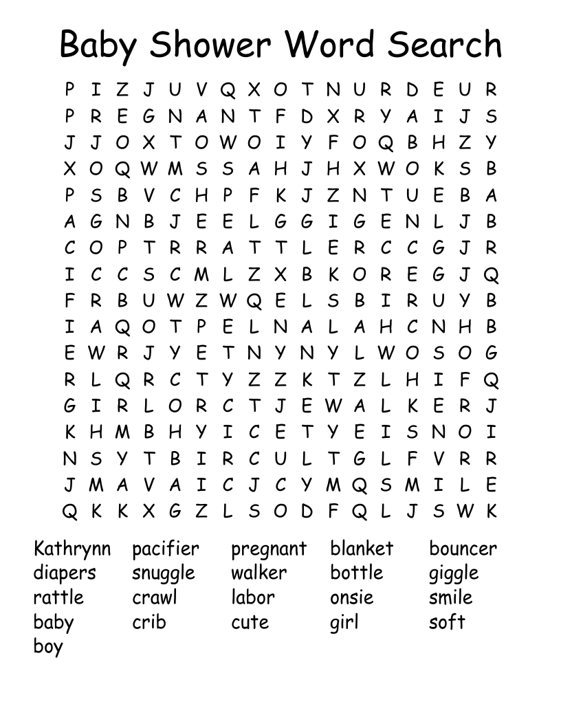 Easy Baby Shower Word Search