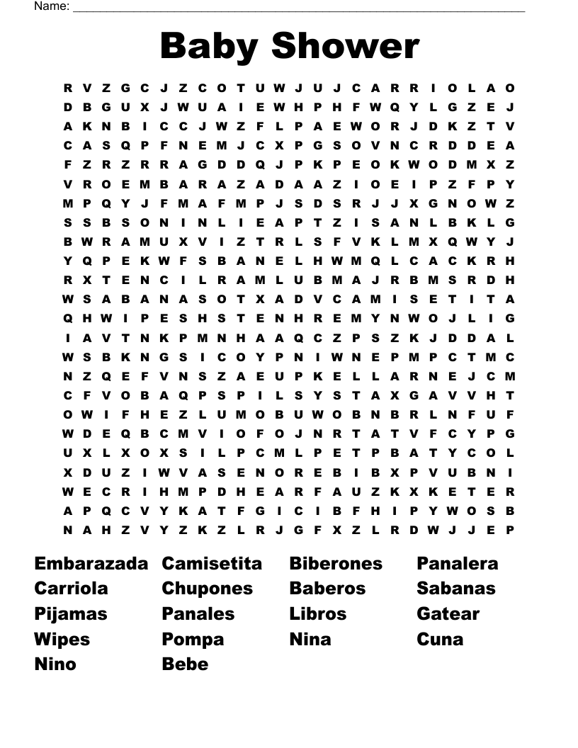 Baby Shower Word Search WordMint