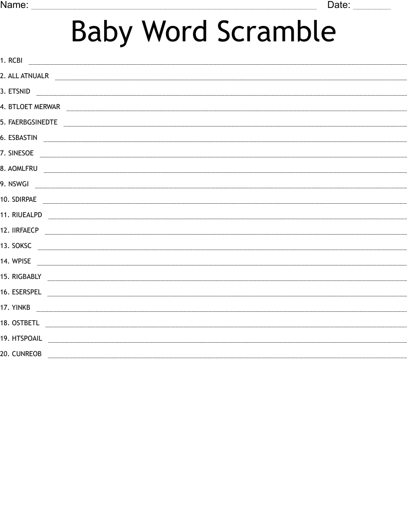 Baby Word Scramble WordMint
