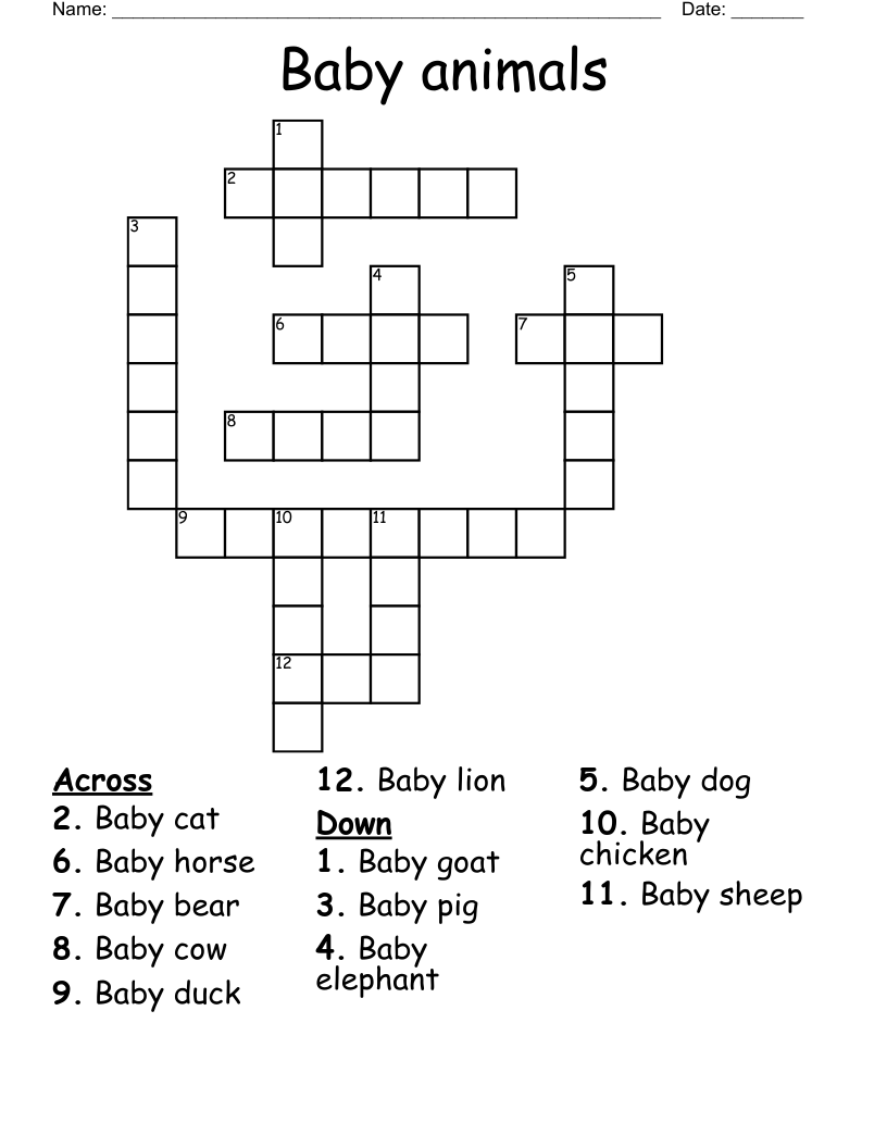 Baby animals Crossword WordMint