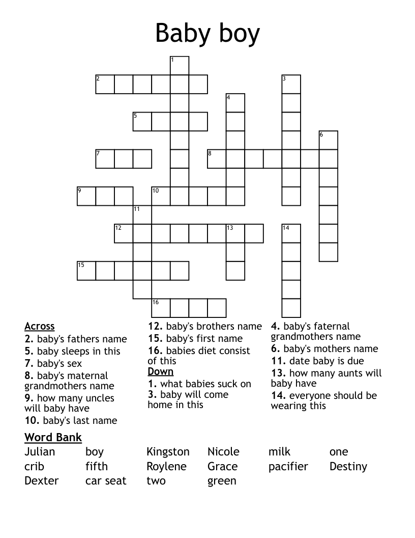 Baby boy Crossword WordMint