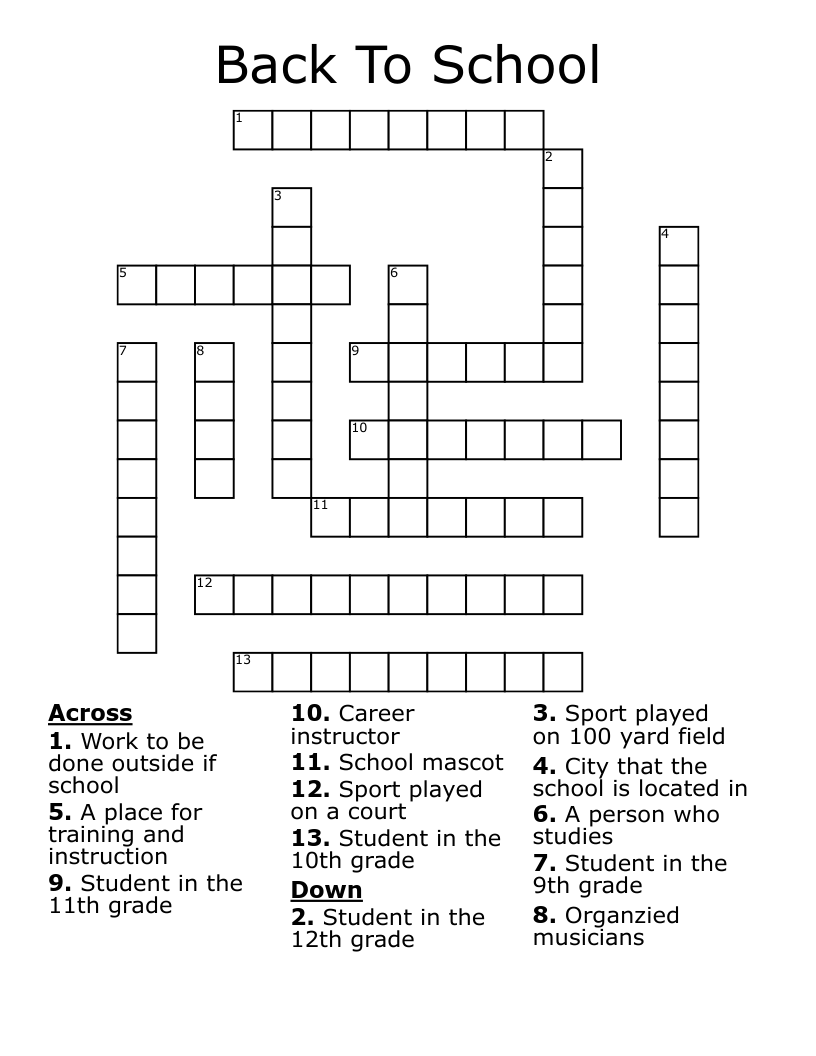 Back To School Crossword WordMint