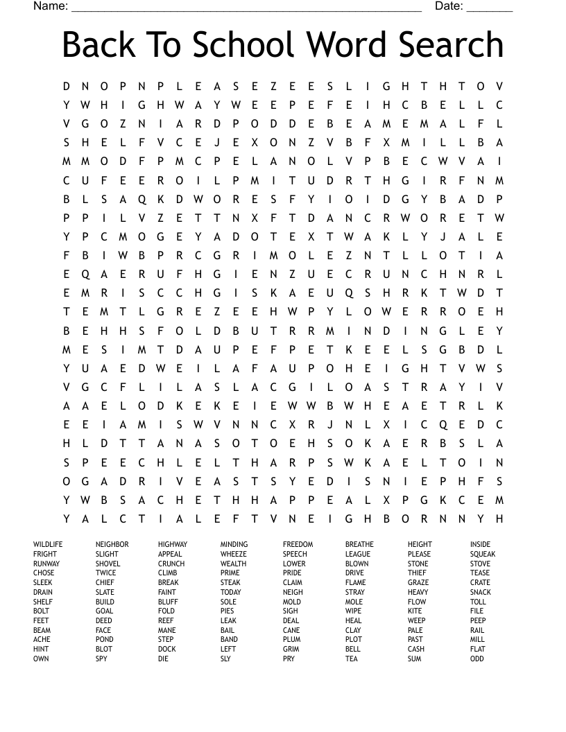 Back To School Word Search WordMint