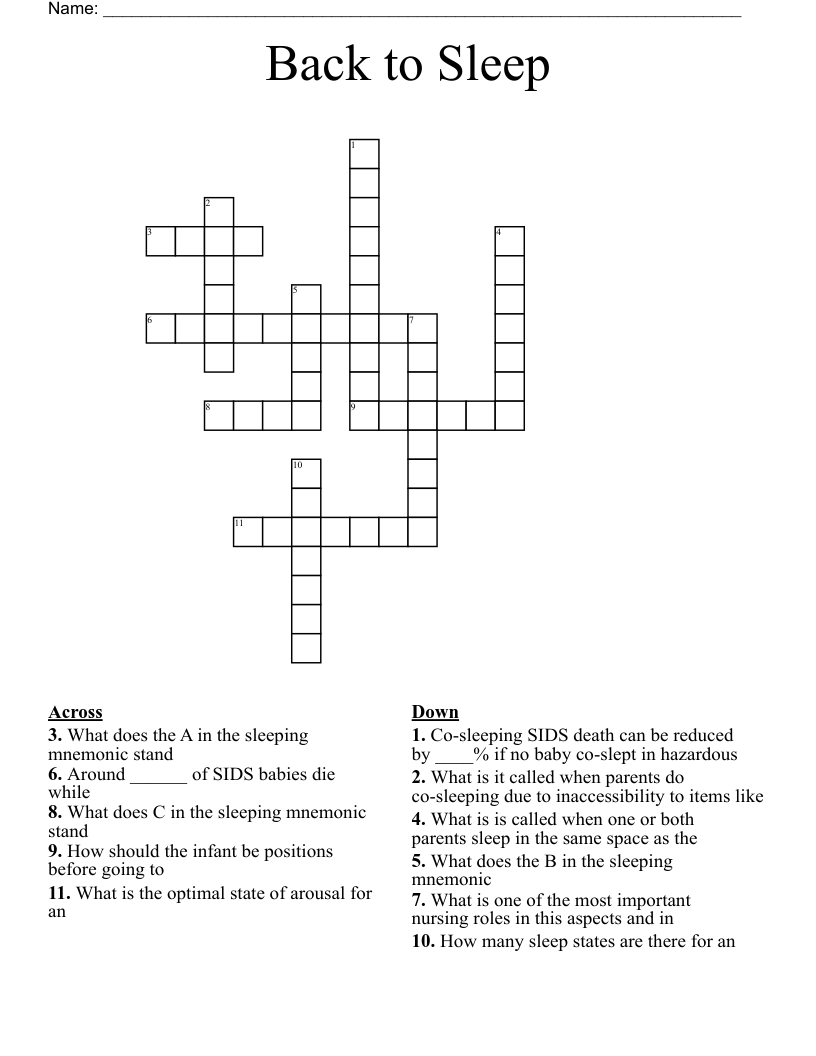 Back to Sleep Crossword WordMint