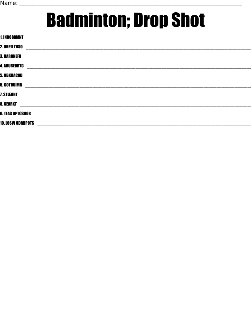 Badminton Word Search WordMint
