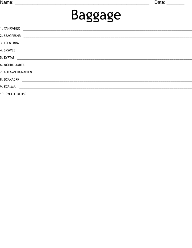 Baggage Word Scramble WordMint