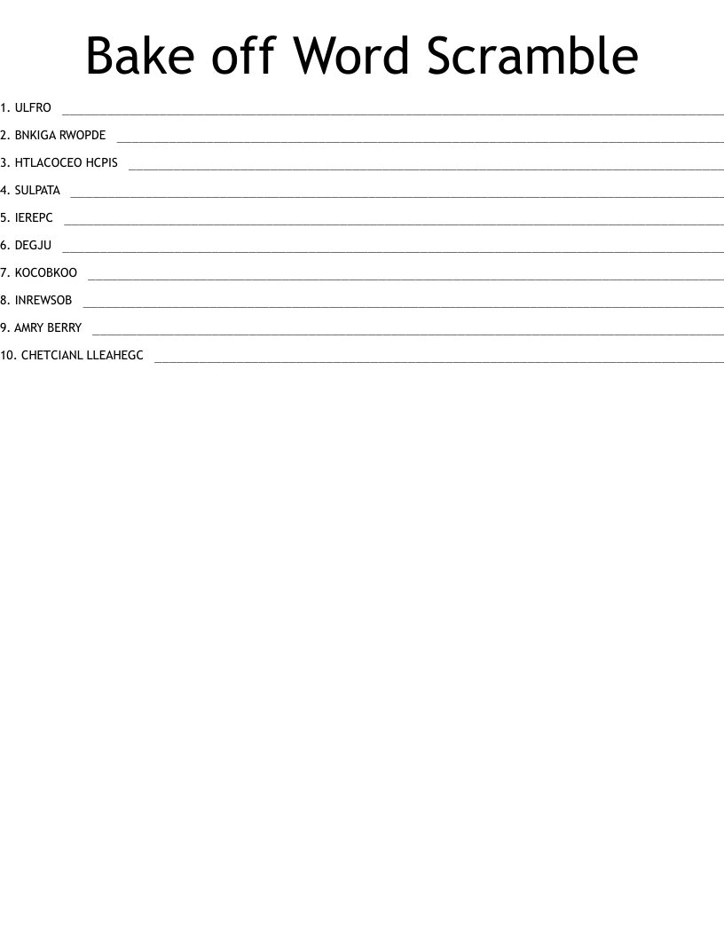 Bake off Word Scramble WordMint