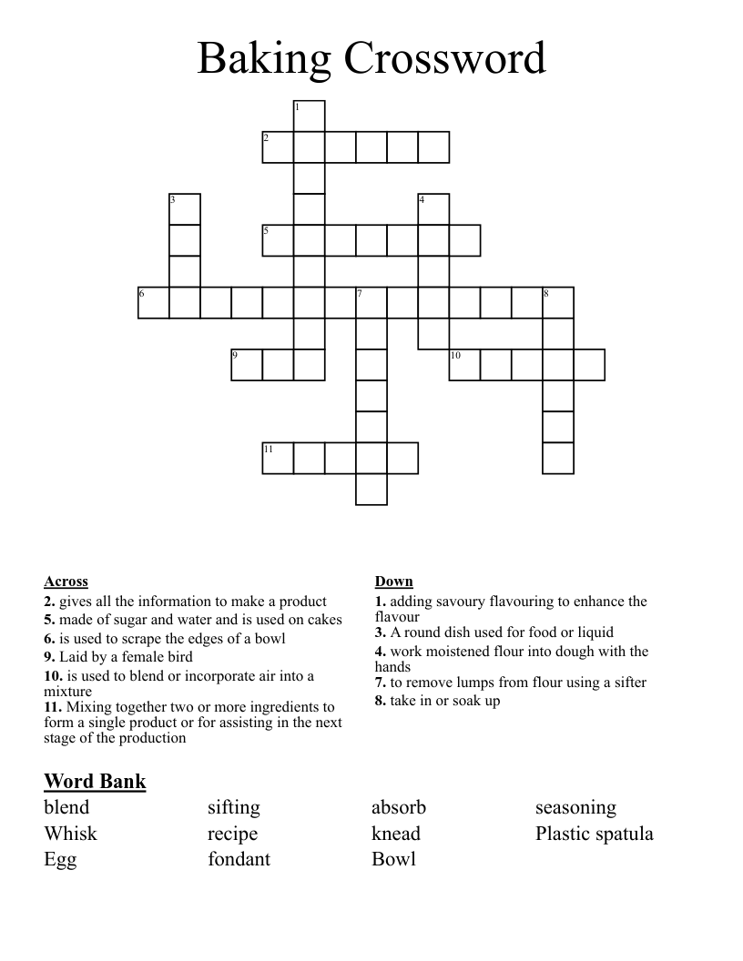 Baking Crossword WordMint