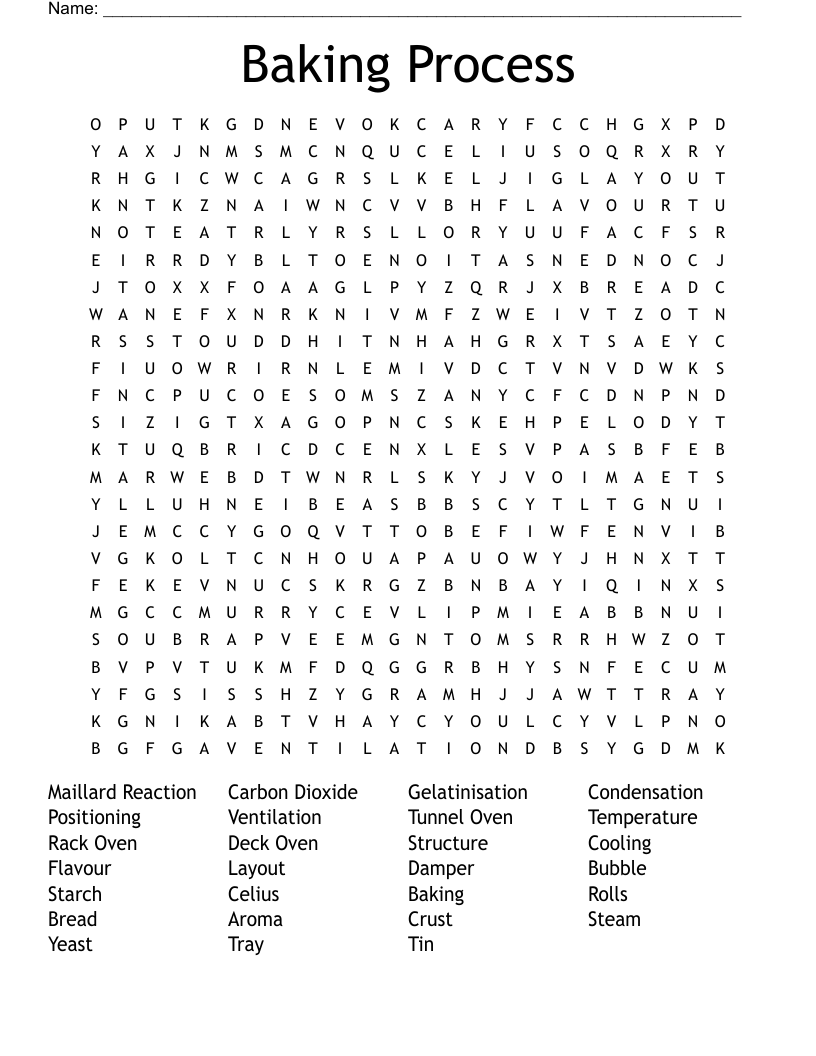 Baking Process Word Search WordMint