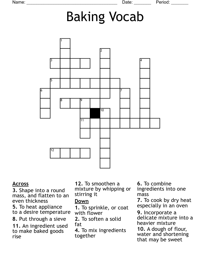 Baking Vocab Crossword WordMint