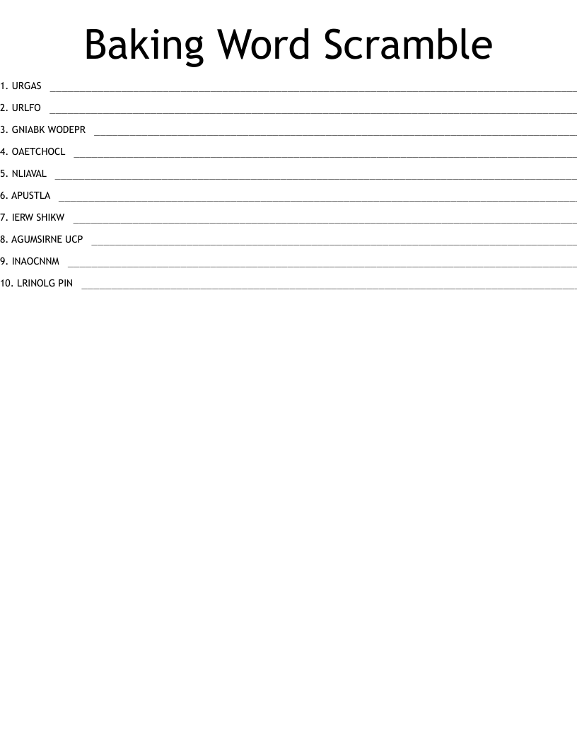 Baking Word Scramble WordMint