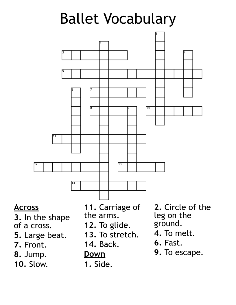 Ballet Vocabulary Crossword WordMint
