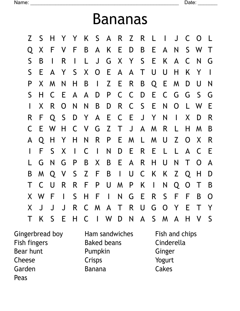 Bananas Word Search WordMint