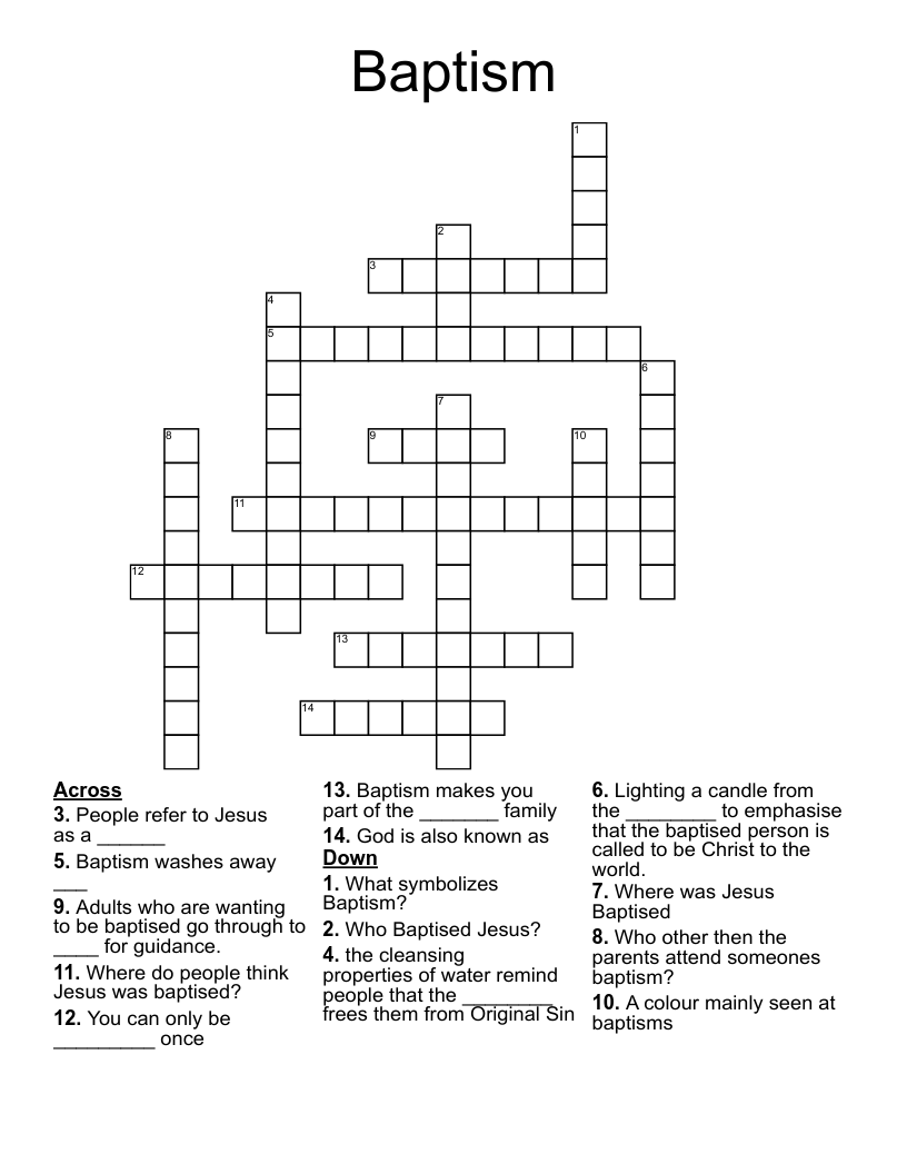 Baptism Crossword WordMint