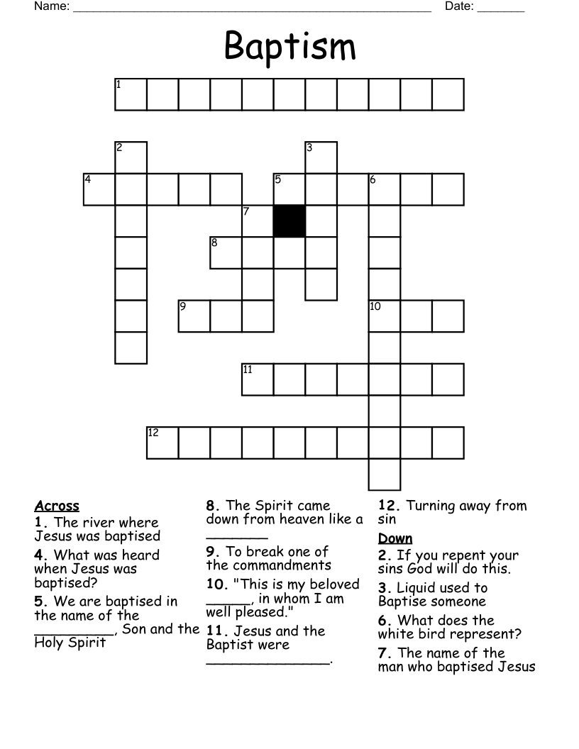 Baptism Of Jesus Crossword Puzzle