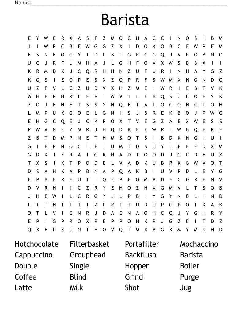 Barista Word Search WordMint