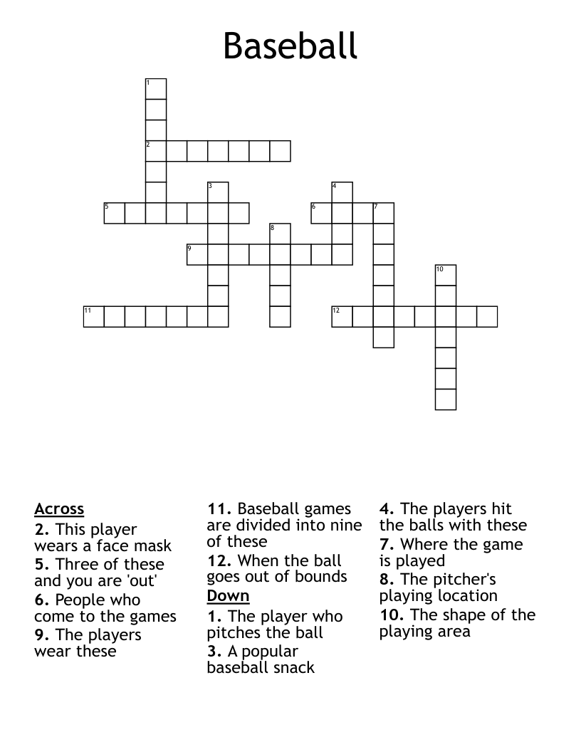 Baseball Crossword WordMint