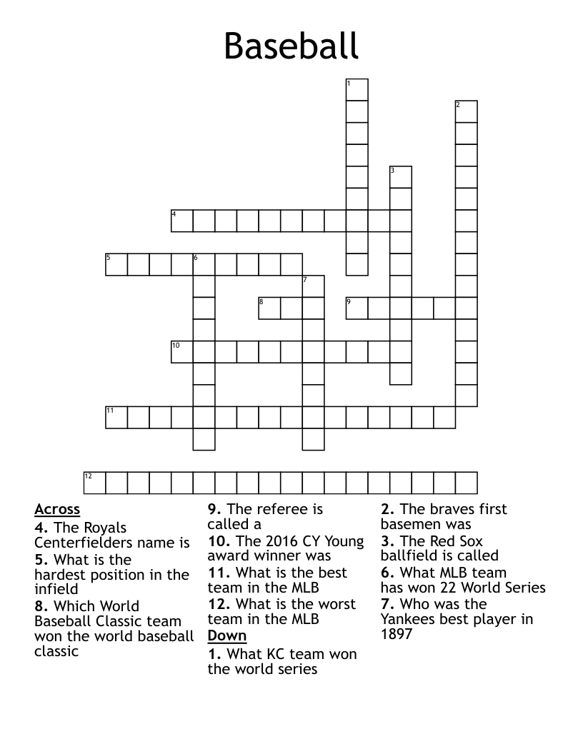 Baseball Crossword WordMint