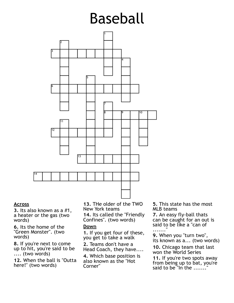 Baseball Crossword WordMint