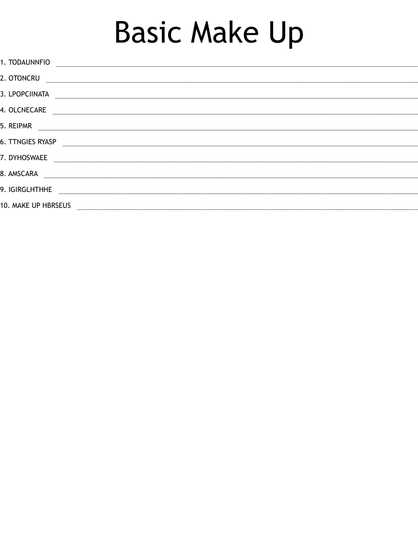 Basic Make Up Word Scramble WordMint