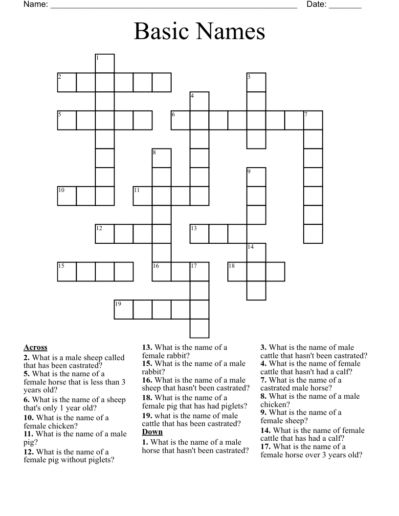 Basic Names Crossword WordMint
