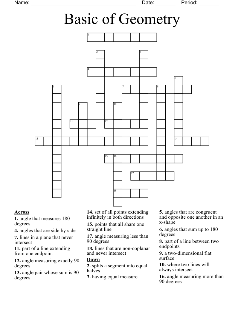 Basic of Geometry Crossword - WordMint