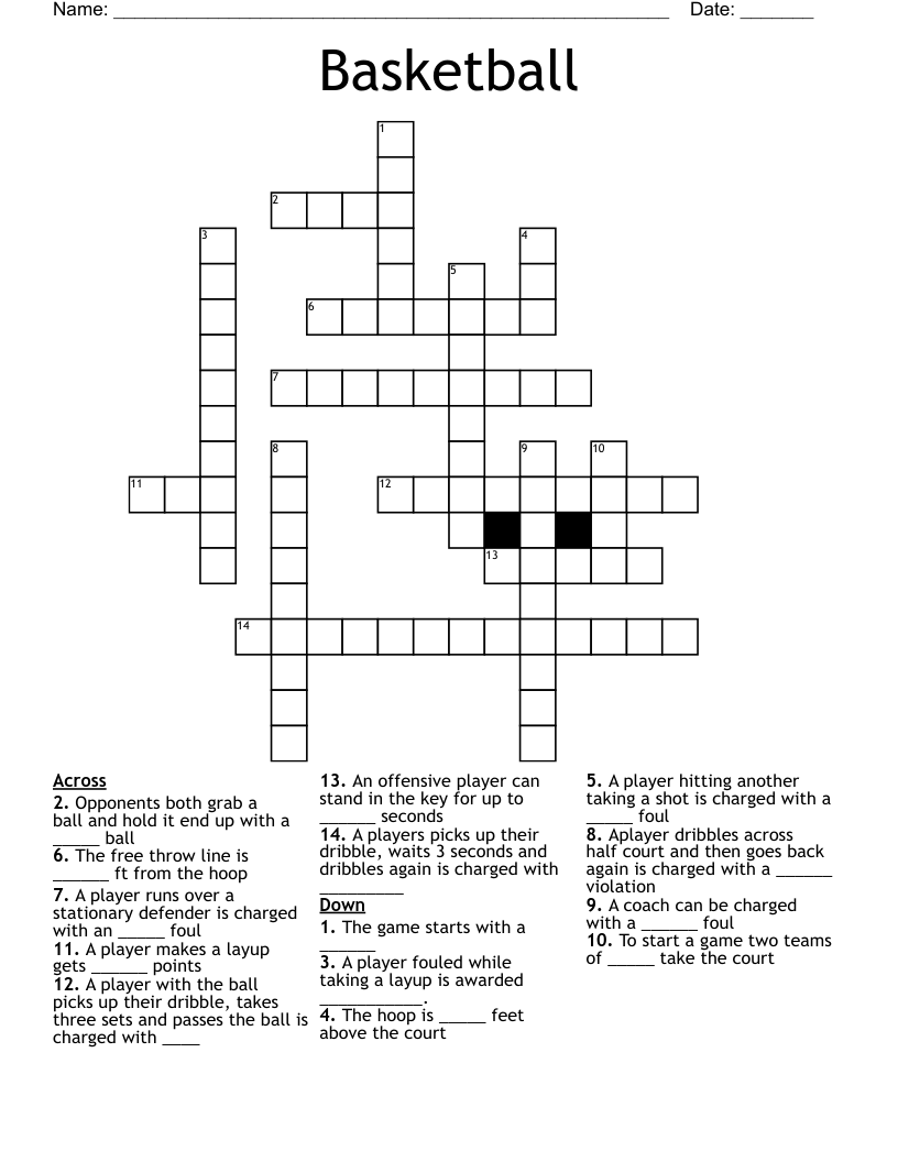 Basketball Crossword WordMint