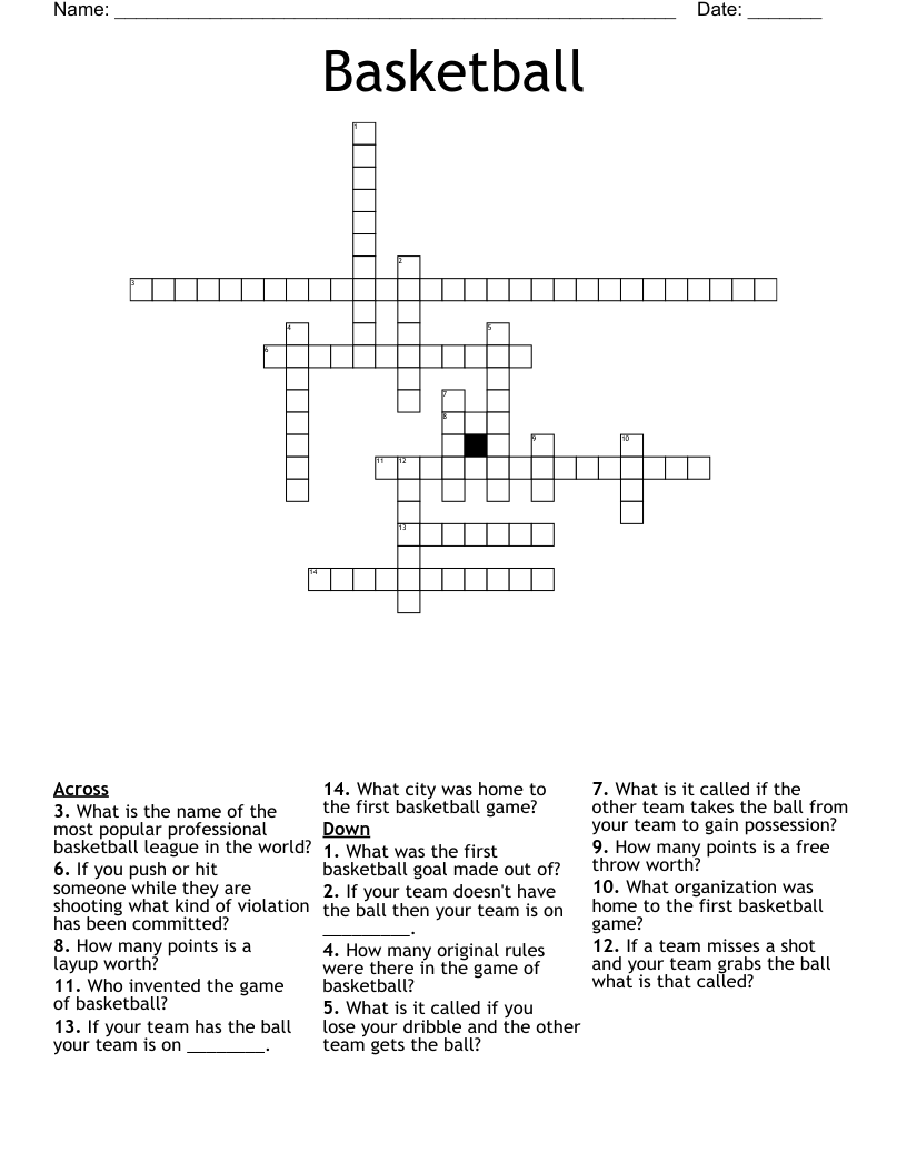 Basketball Crossword WordMint