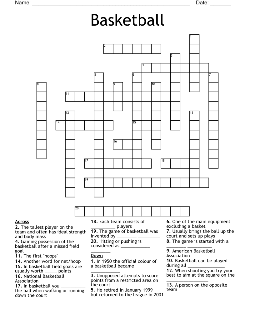 Basketball Crossword WordMint