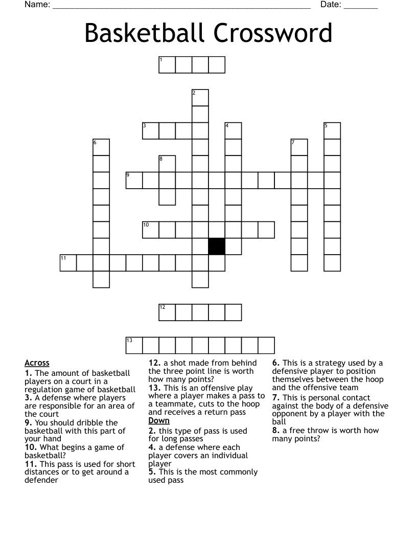 Basketball Crossword WordMint