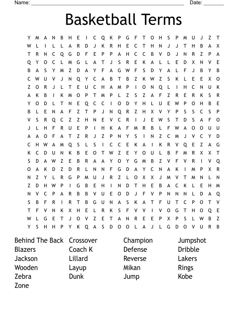 Basketball Terms Word Search WordMint