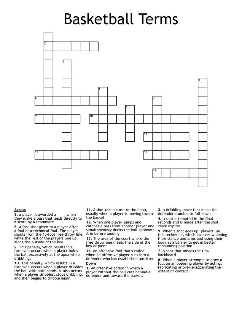 Basketball Terms Crossword WordMint