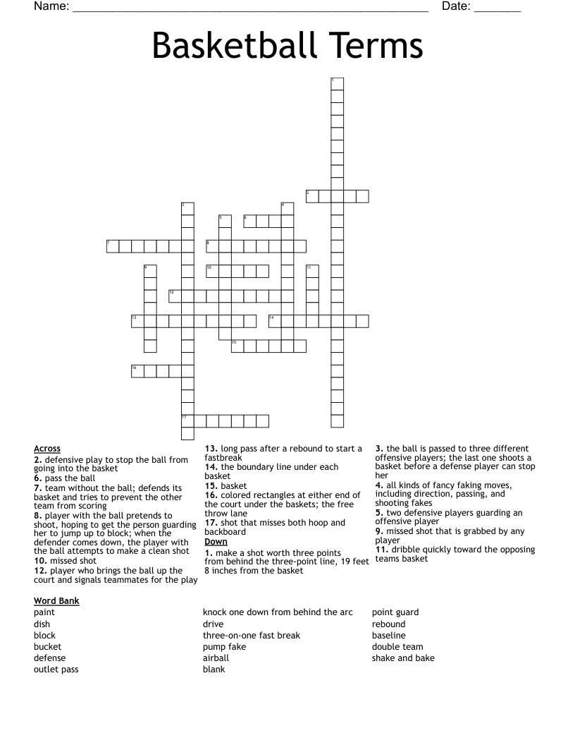 Basketball Terms Crossword WordMint