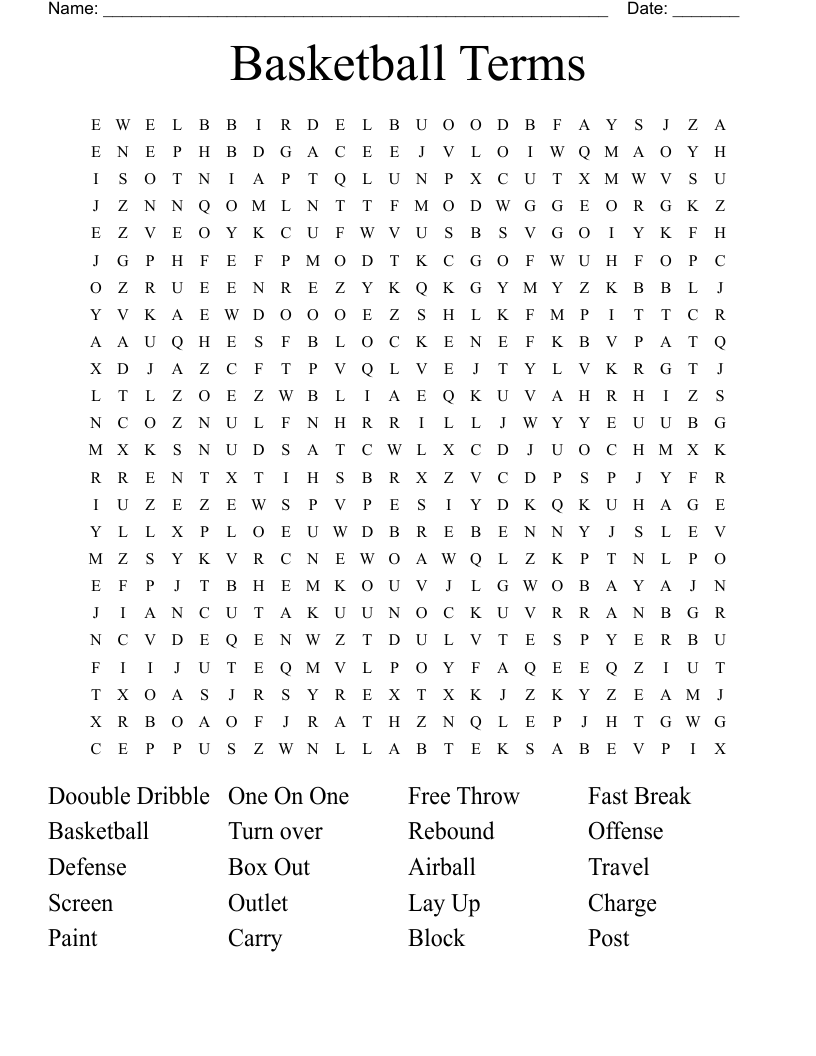Basketball Word Search WordMint